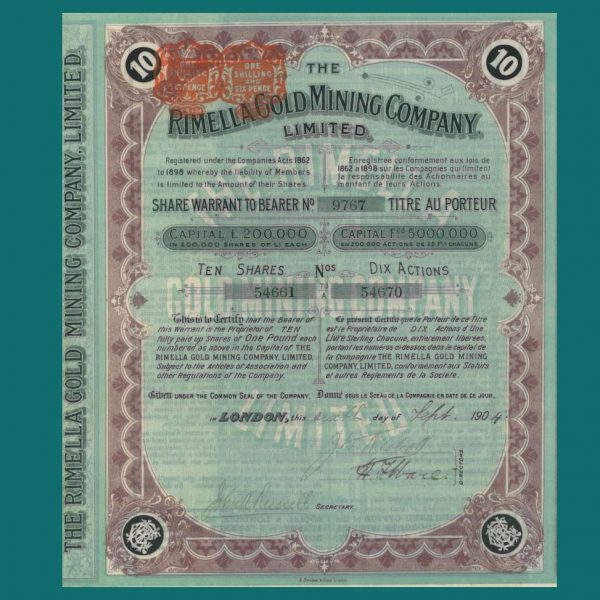 An historical witness Share certificate of an old mine